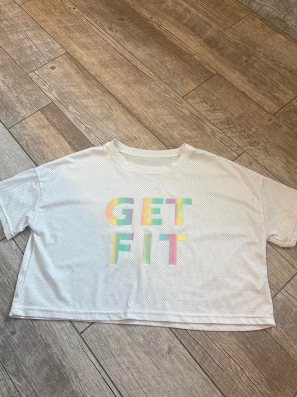 SHEIN White Kids' Tee with Pastel Multicolor "GET FIT" Print